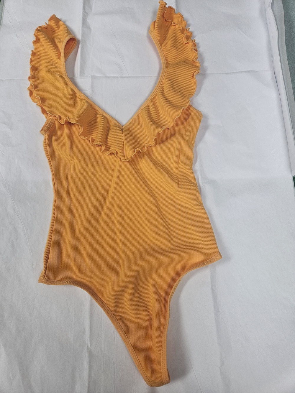 Womens Orange Ruffle One-Piece Swimsuit